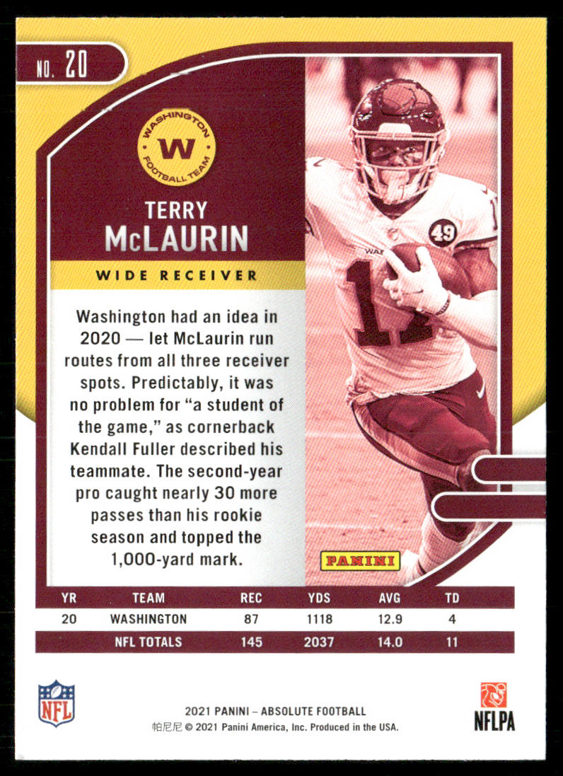 Terry McLaurin 2021 Panini Absolute Retail #20 Washington Football Team