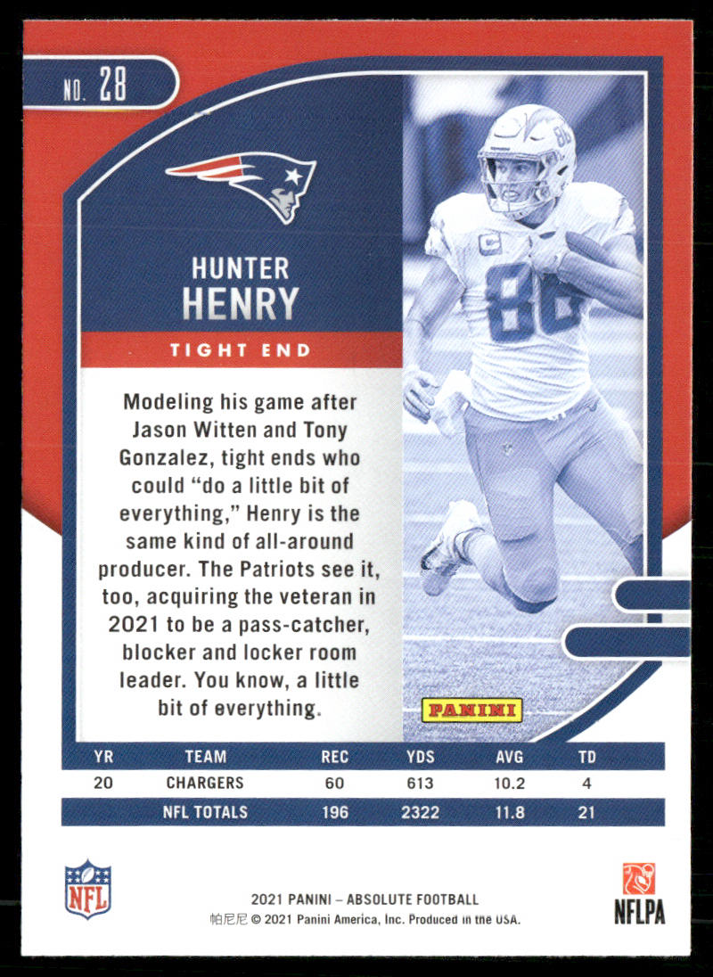 Hunter Henry 2021 Panini Absolute Retail #28 New England Patriots