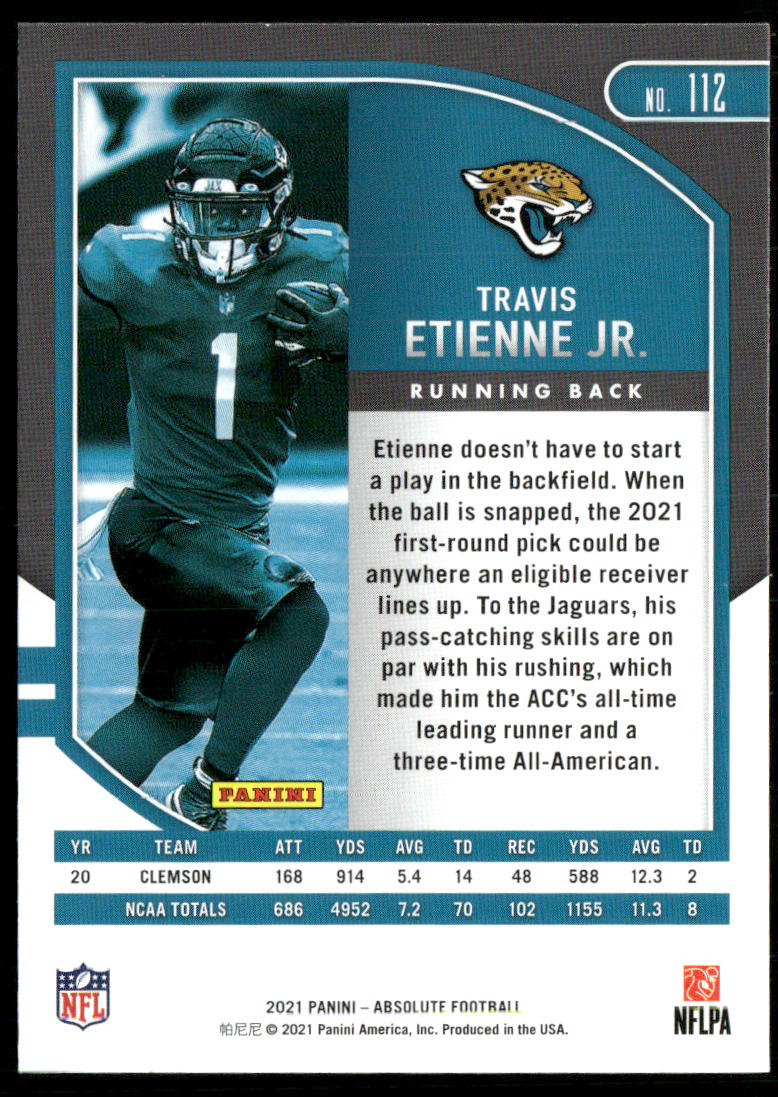 Travis Etienne Jr. 2021 Panini Absolute Retail #112 RC Jacksonville Jaguars