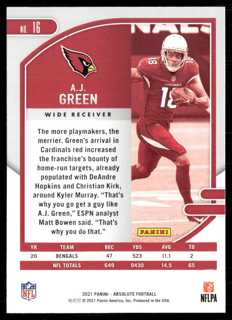 A.J. Green 2021 Panini Absolute Retail #16 Arizona Cardinals