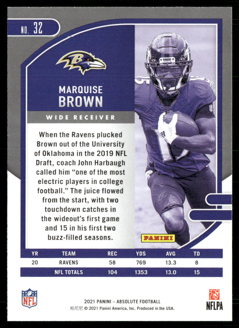 Marquise Brown 2021 Panini Absolute Retail #32 Baltimore Ravens