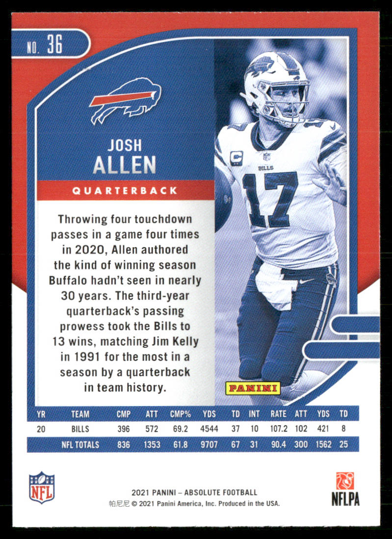 Josh Allen 2021 Panini Absolute Retail #36 Buffalo Bills
