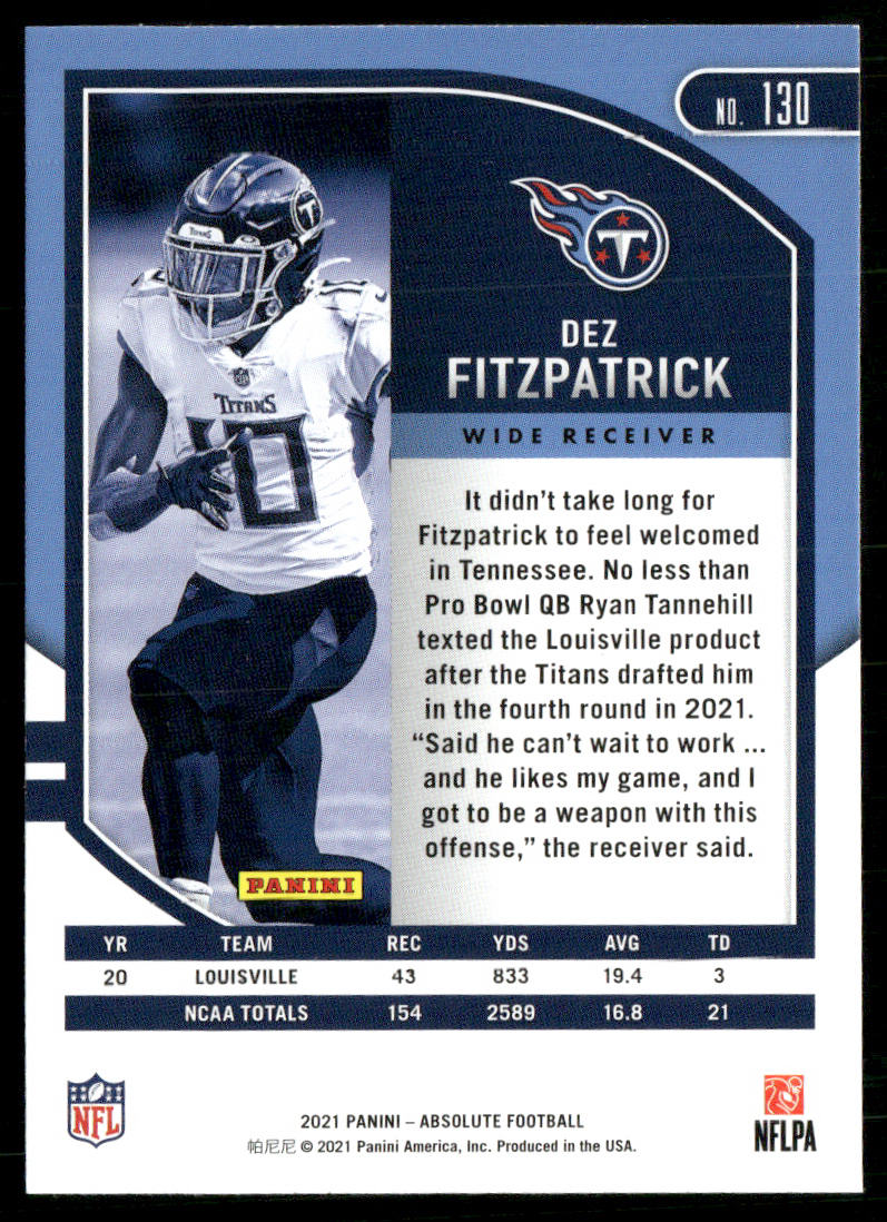 Dez Fitzpatrick 2021 Panini Absolute Retail #130 RC Tennessee Titans