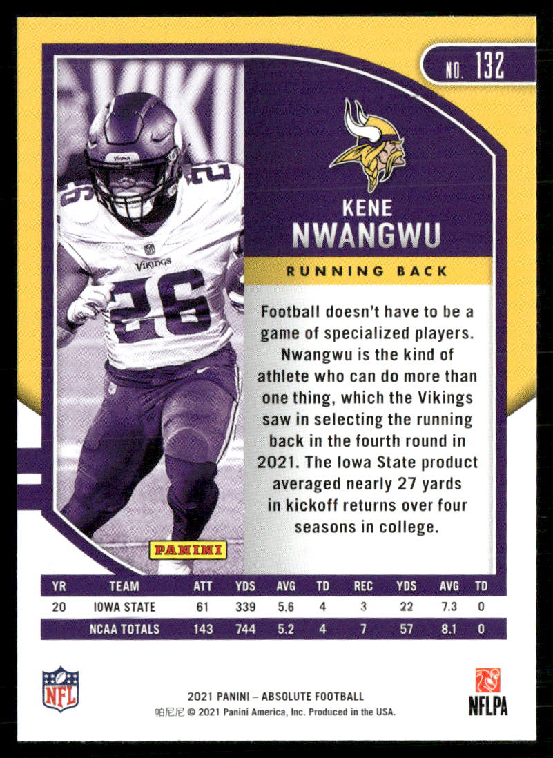 Kene Nwangwu 2021 Panini Absolute Retail #132 RC Minnesota Vikings