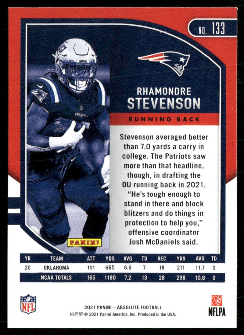 Rhamondre Stevenson 2021 Panini Absolute Retail #133 RC New England Patriots
