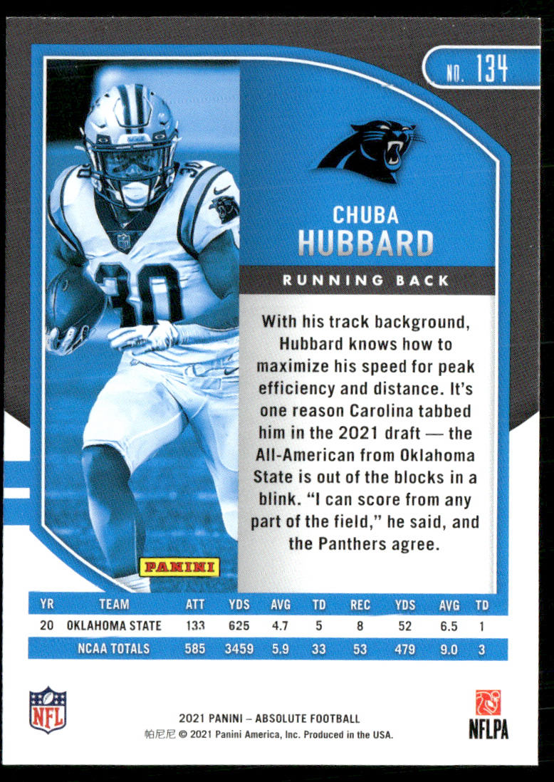 Chuba Hubbard 2021 Panini Absolute Retail #134 RC Carolina Panthers