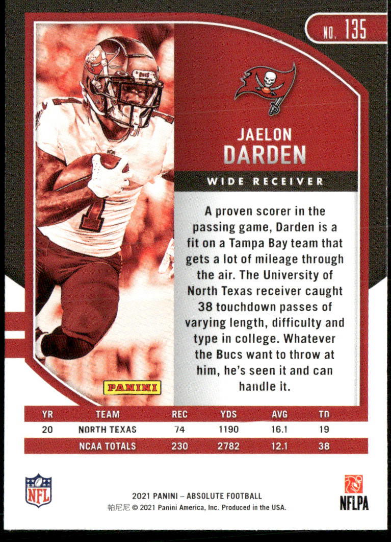 Jaelon Darden 2021 Panini Absolute Retail #135 RC Tampa Bay Buccaneers