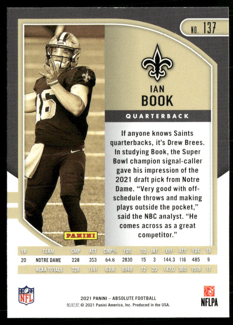 Ian Book 2021 Panini Absolute Retail #137 RC New Orleans Saints
