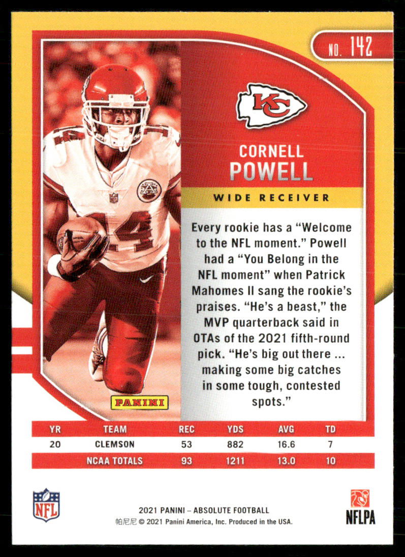 Cornell Powell 2021 Panini Absolute Retail #142 RC Kansas City Chiefs