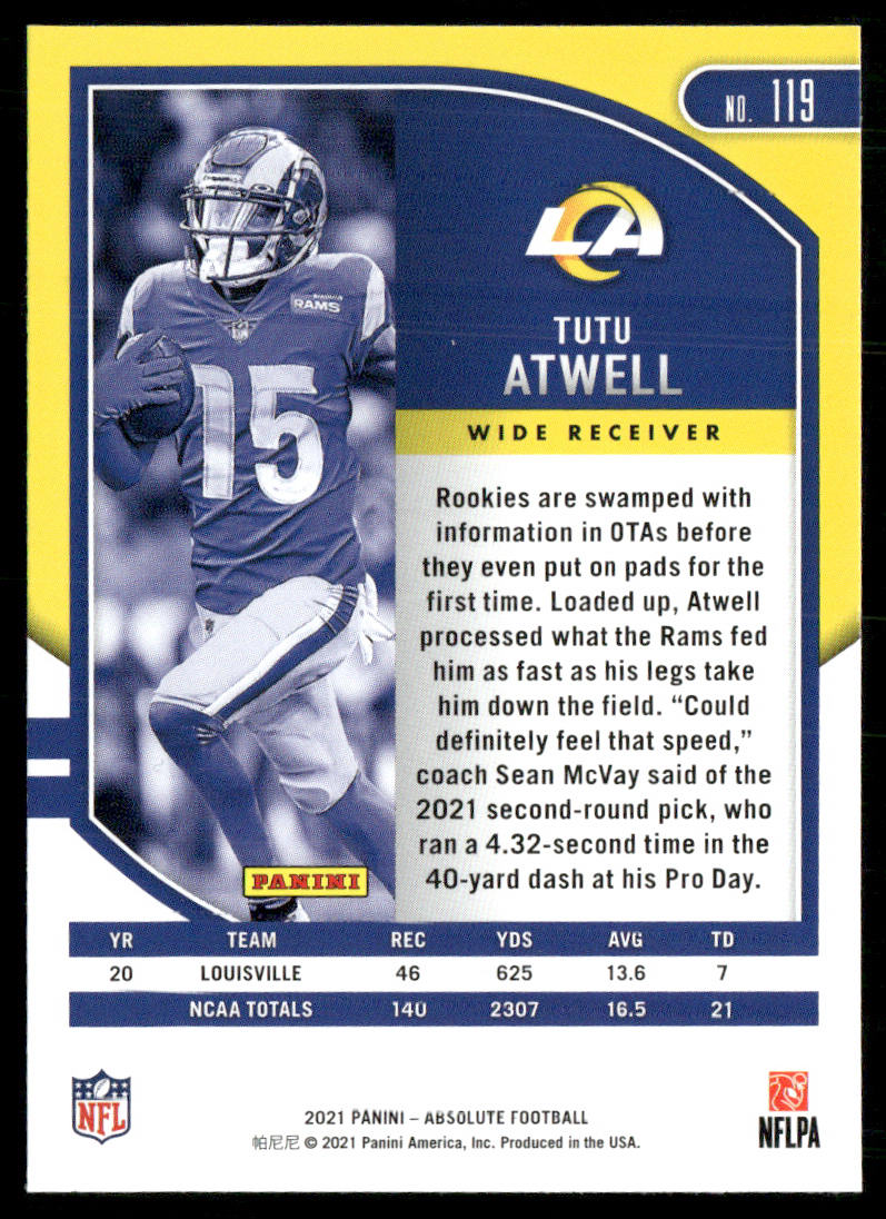 Tutu Atwell 2021 Panini Absolute Retail #119 RC Los Angeles Rams