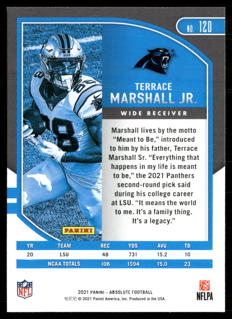Terrace Marshall Jr. 2021 Panini Absolute Retail #120 RC Carolina Panthers