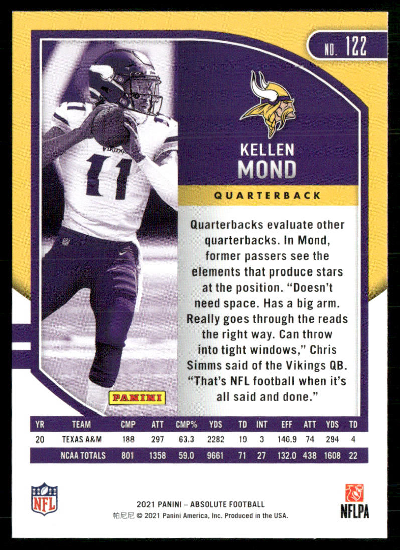 Kellen Mond 2021 Panini Absolute Retail #122 RC Minnesota Vikings