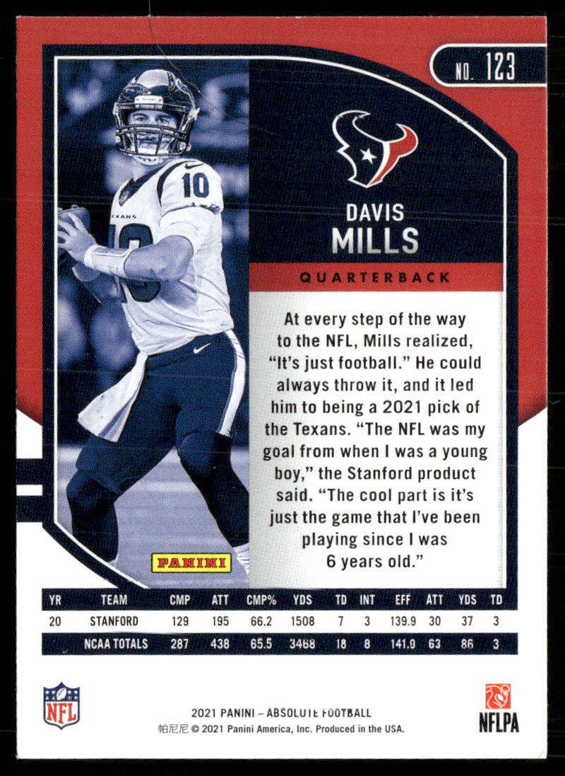 Davis Mills 2021 Panini Absolute Retail #123 RC Houston Texans