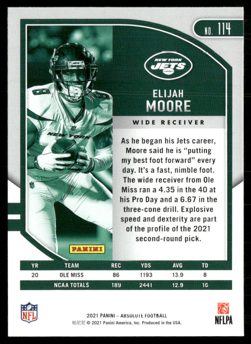 Elijah Moore 2021 Panini Absolute Retail #114 RC New York Jets