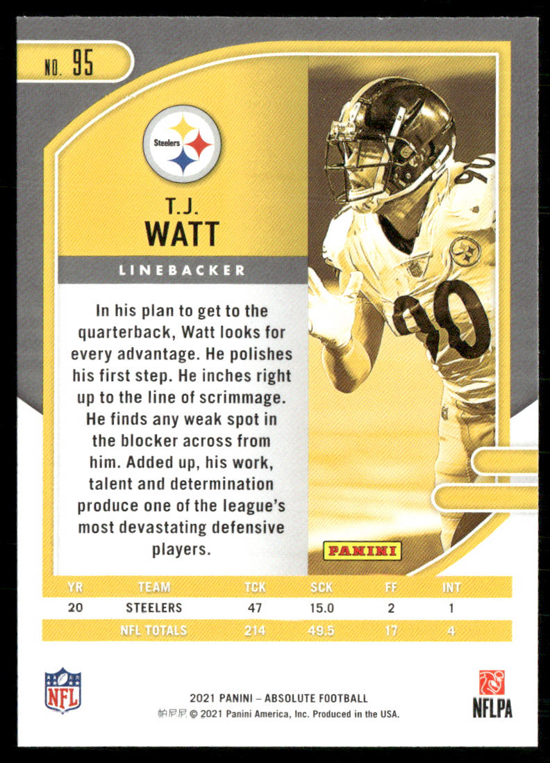 T.J. Watt 2021 Panini Absolute Retail #95 Pittsburgh Steelers