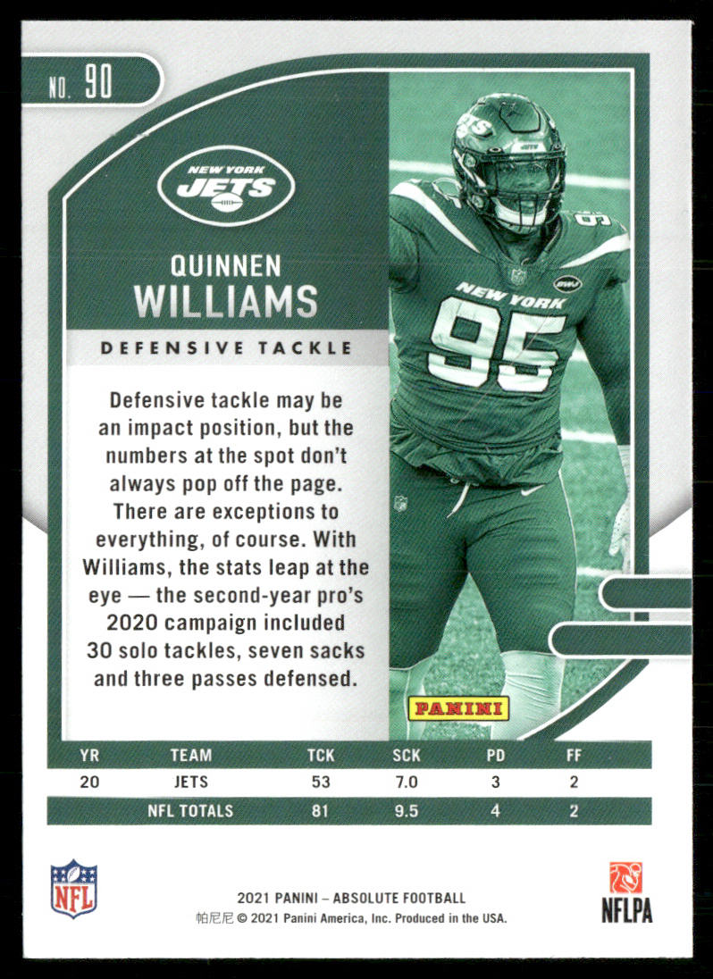Quinnen Williams 2021 Panini Absolute Retail #90 New York Jets