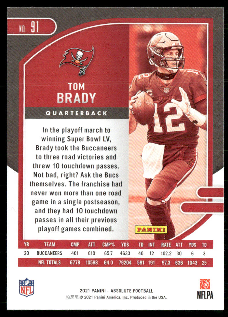 Tom Brady 2021 Panini Absolute Retail #91 Tampa Bay Buccaneers