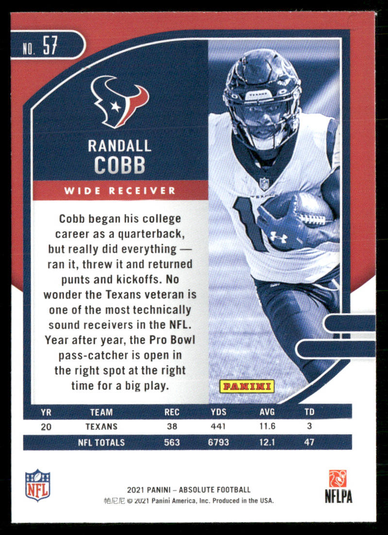 Randall Cobb 2021 Panini Absolute Retail #57 Houston Texans