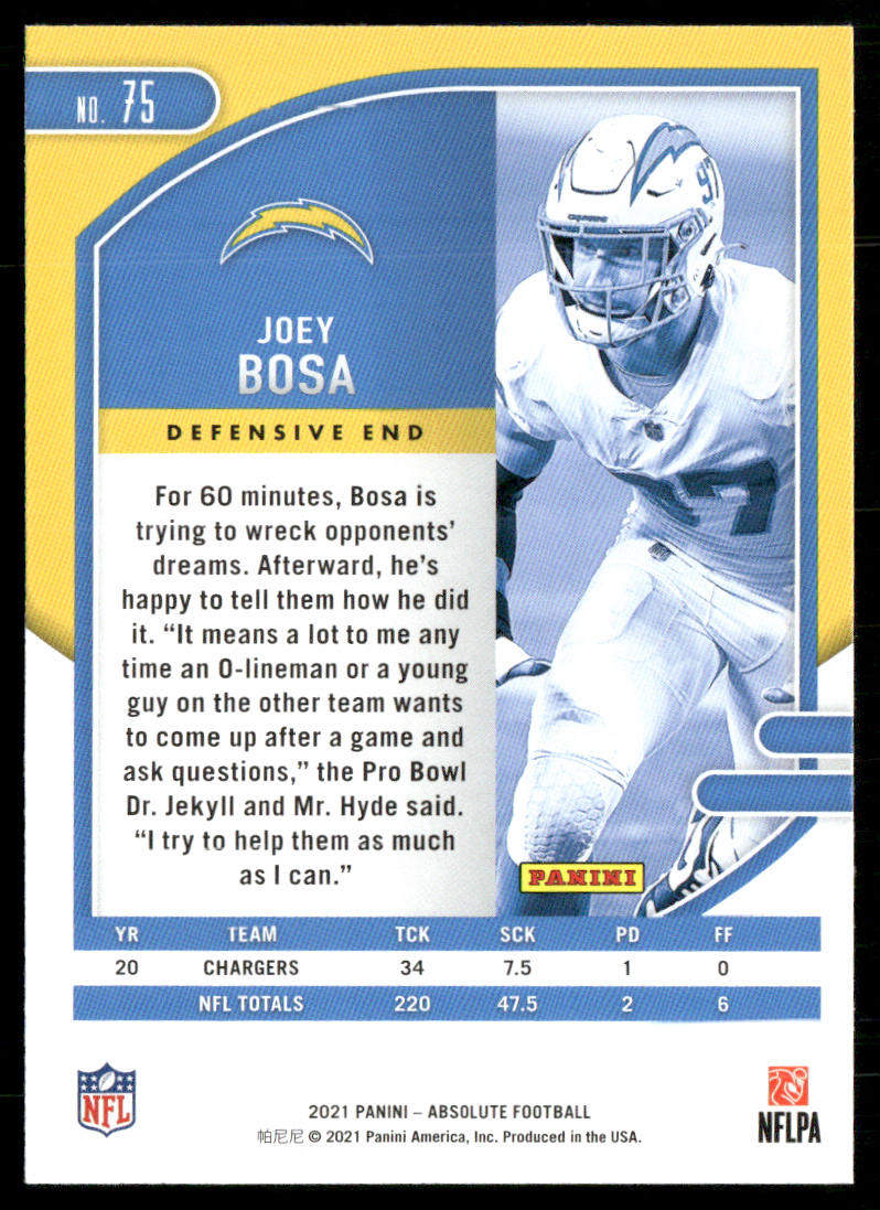 Joey Bosa 2021 Panini Absolute Retail #75 Los Angeles Chargers