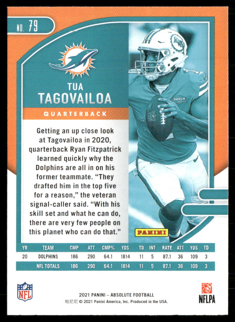 Tua Tagovailoa 2021 Panini Absolute Retail #79 Miami Dolphins