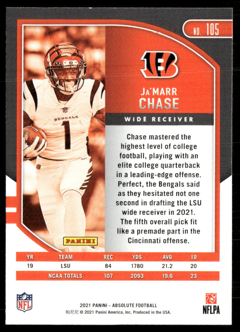 Ja'Marr Chase 2021 Panini Absolute Retail #105 RC Cincinnati Bengals