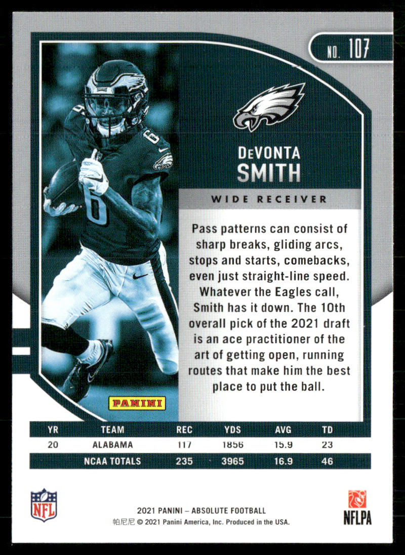 DeVonta Smith 2021 Panini Absolute Retail #107 RC Philadelphia Eagles