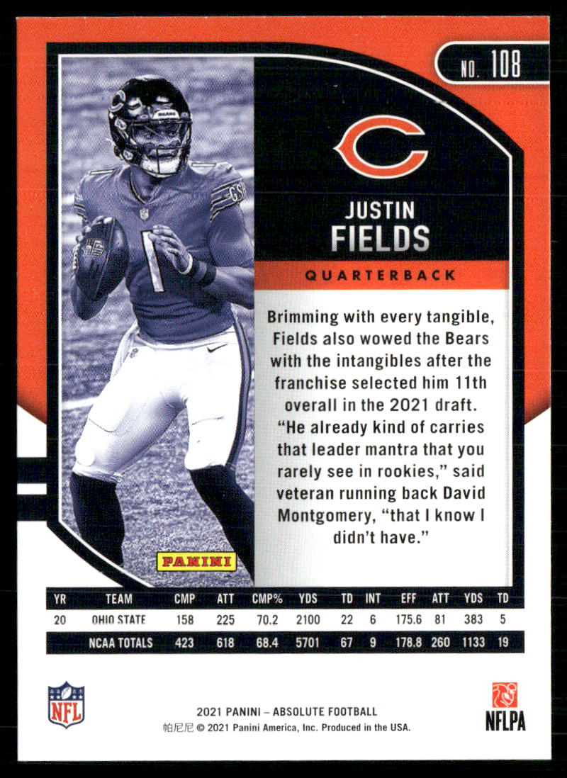 Justin Fields 2021 Panini Absolute Retail #108 RC Chicago Bears