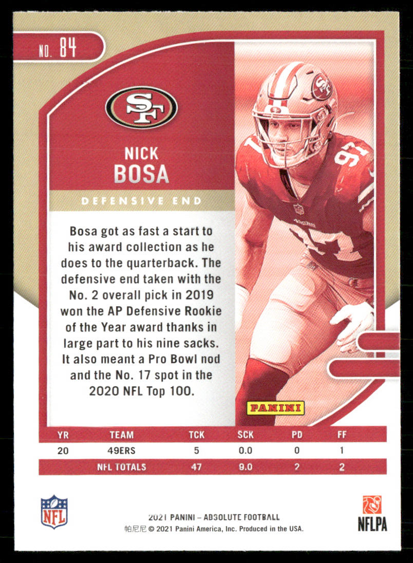 Nick Bosa 2021 Panini Absolute Retail #84 San Francisco 49ers