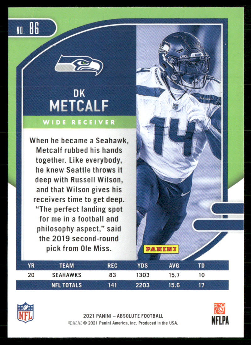 DK Metcalf 2021 Panini Absolute Retail #86 Seattle Seahawks