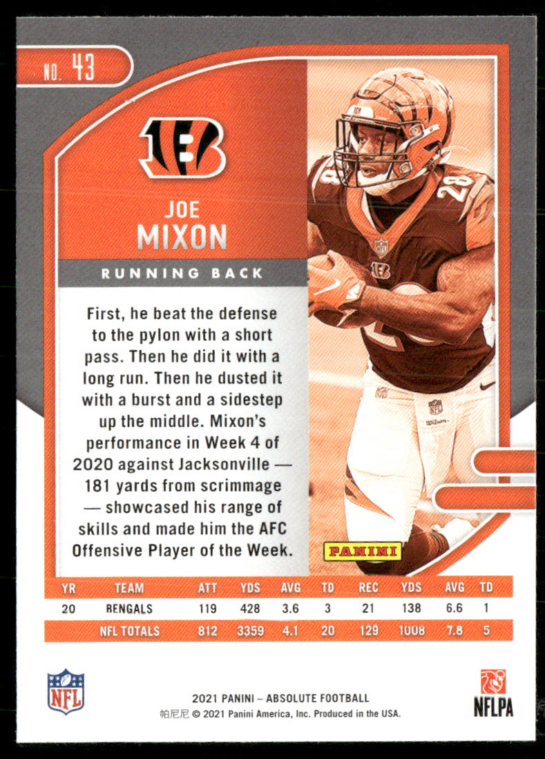 Joe Mixon 2021 Panini Absolute Retail #43 Cincinnati Bengals