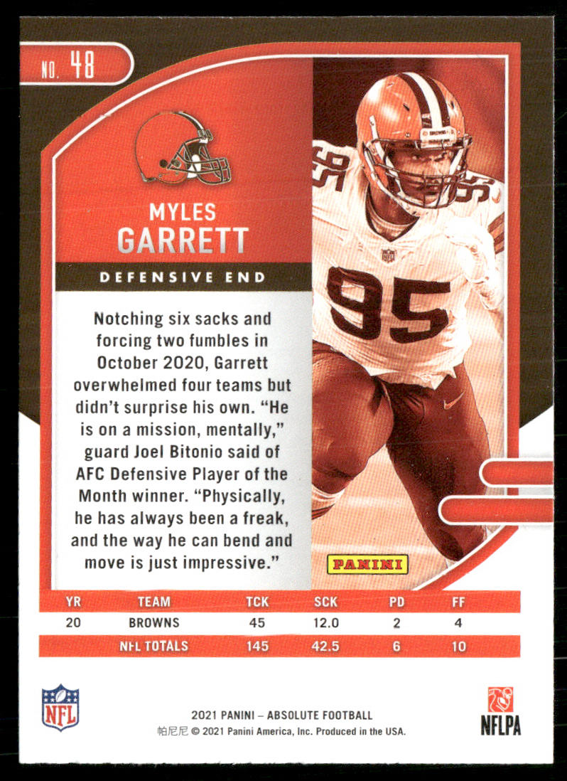 Myles Garrett 2021 Panini Absolute Retail #48 Cleveland Browns