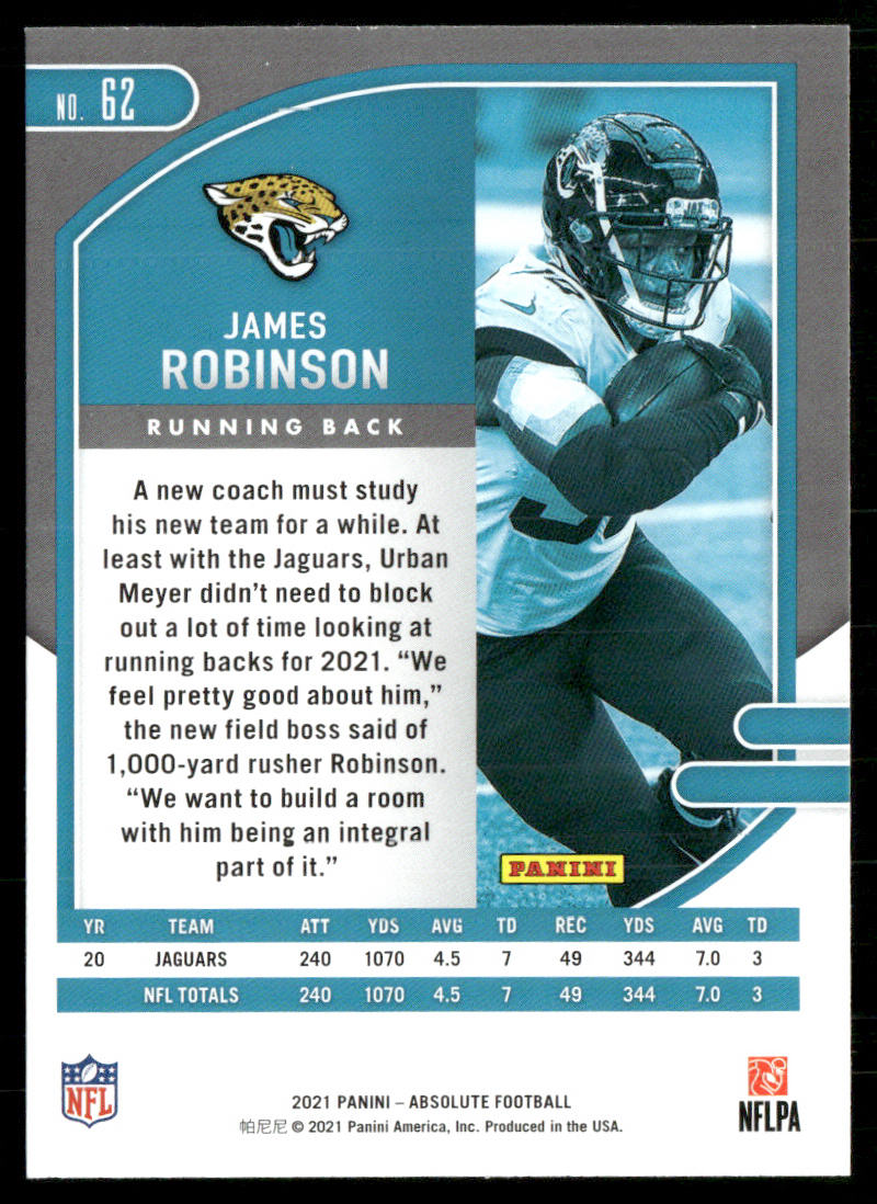 James Robinson 2021 Panini Absolute Retail #62 Jacksonville Jaguars