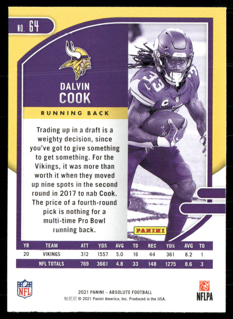 Dalvin Cook 2021 Panini Absolute Retail #64 Minnesota Vikings