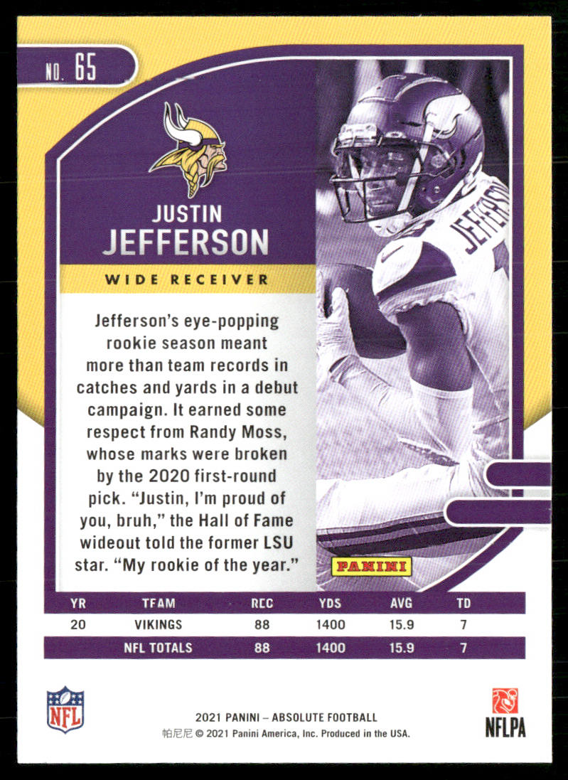 Justin Jefferson 2021 Panini Absolute Retail #65 Minnesota Vikings