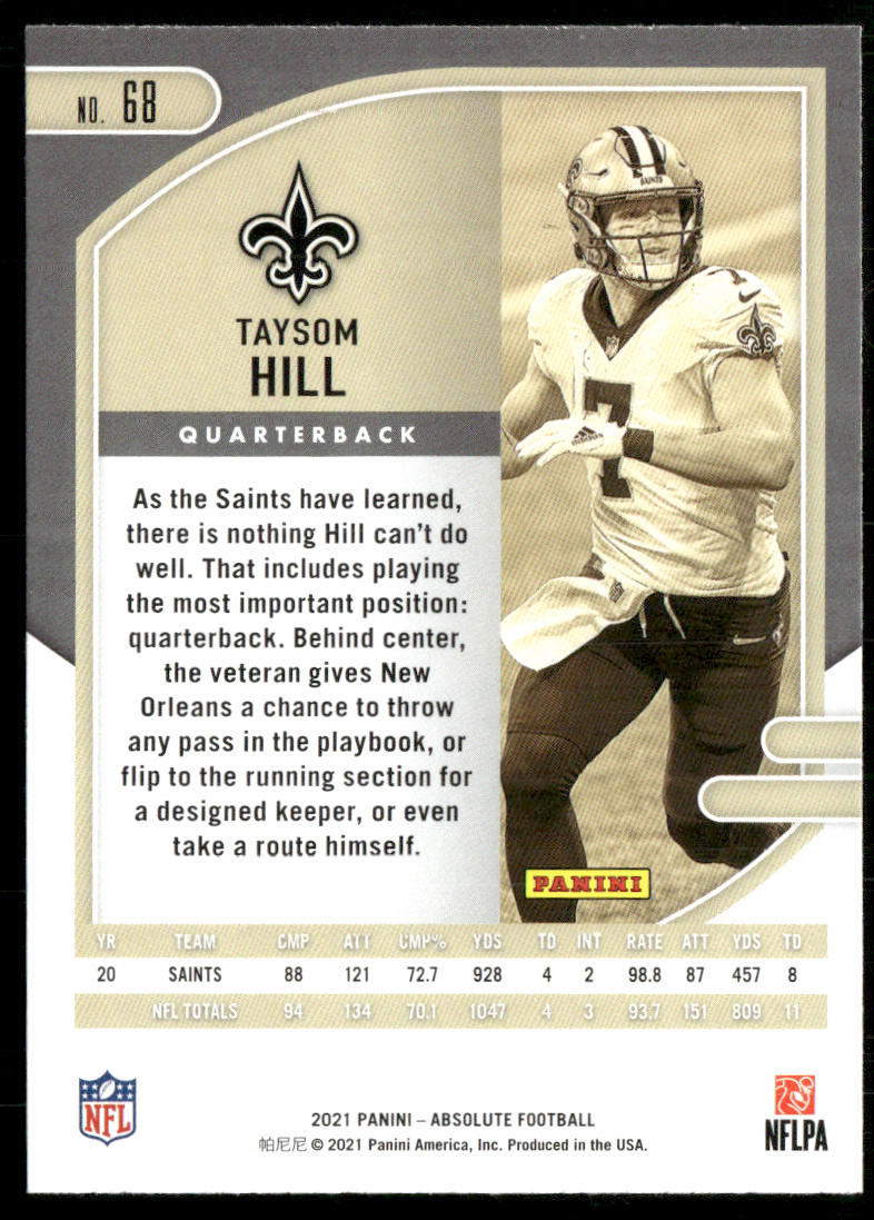 Taysom Hill 2021 Panini Absolute Retail #68 New Orleans Saints