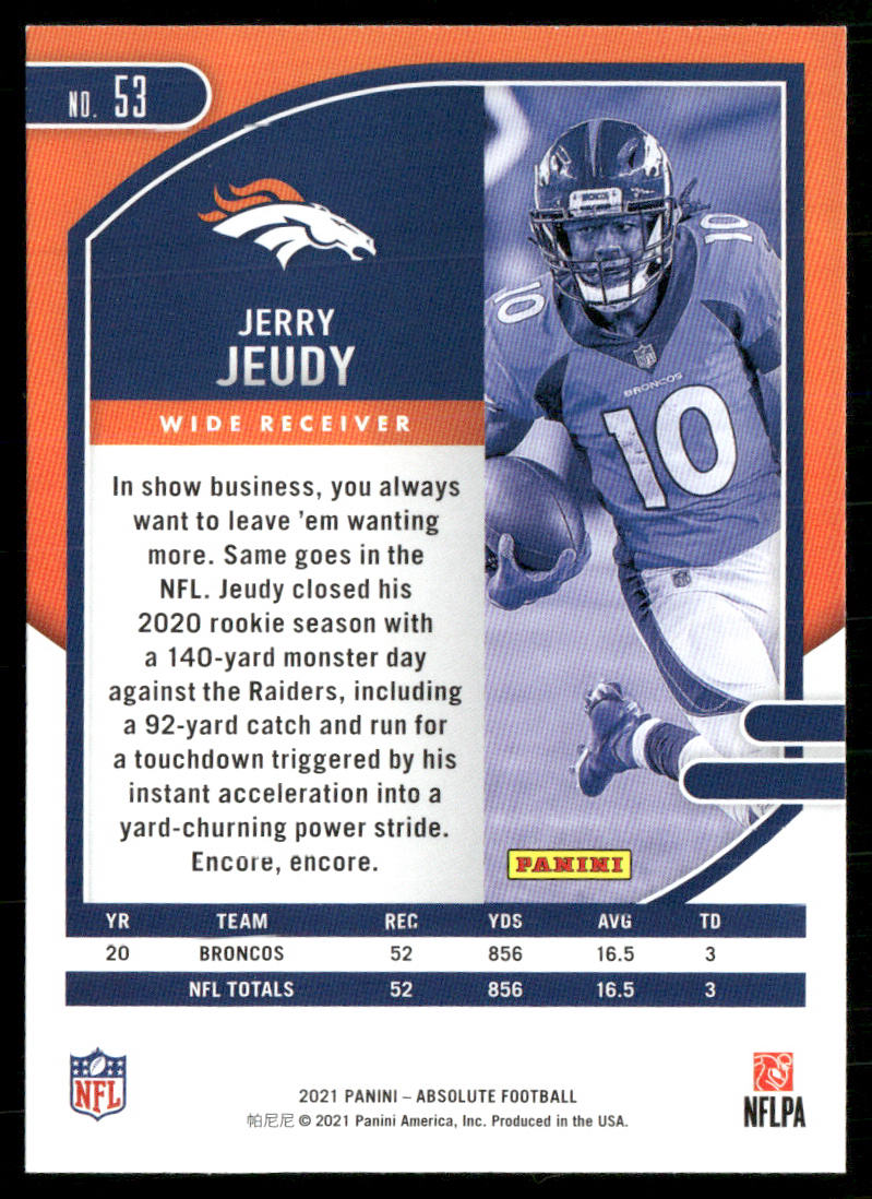 Jerry Jeudy 2021 Panini Absolute Retail #53 Denver Broncos