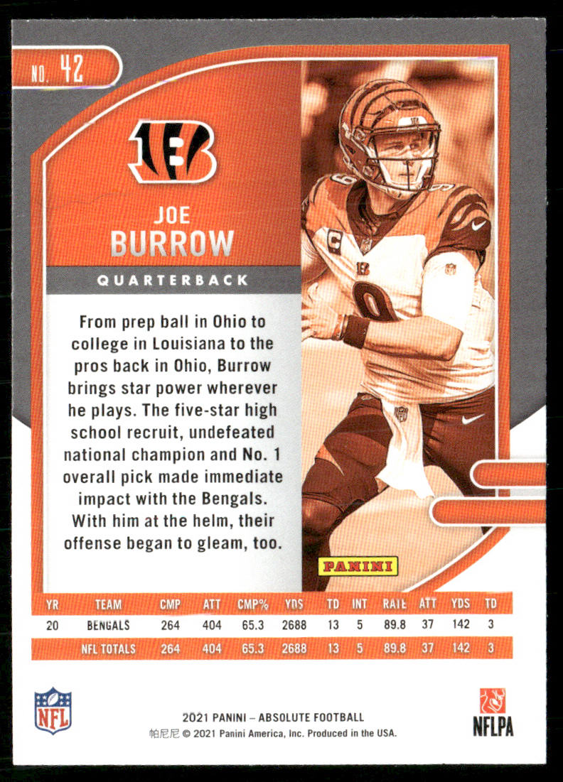 Joe Burrow 2021 Panini Absolute Retail #42 Cincinnati Bengals