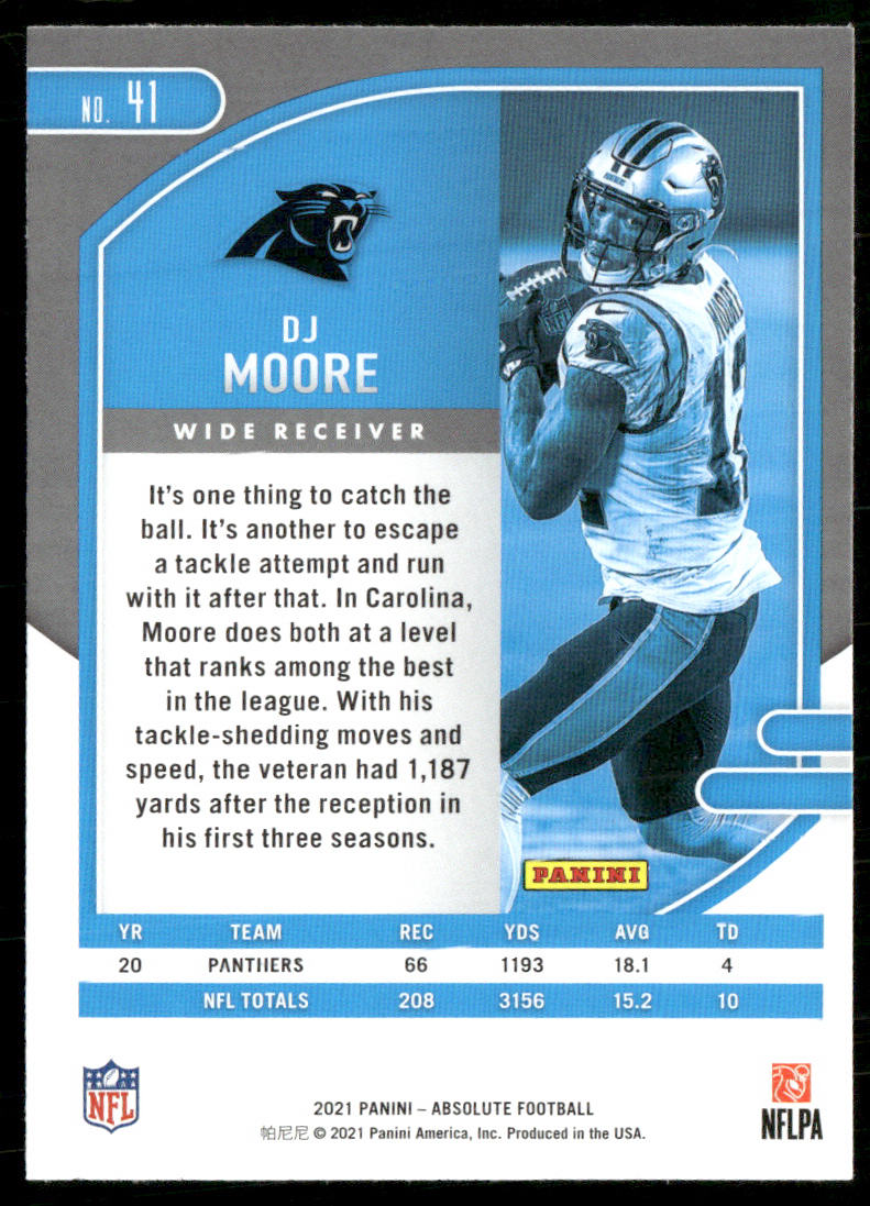 DJ Moore 2021 Panini Absolute Retail #41 Carolina Panthers