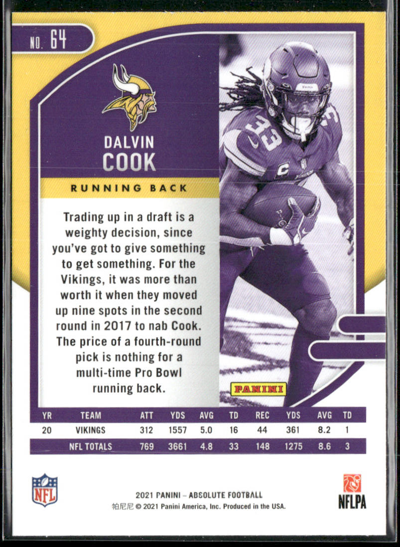 Dalvin Cook 2021 Panini Absolute Green #64 Minnesota Vikings