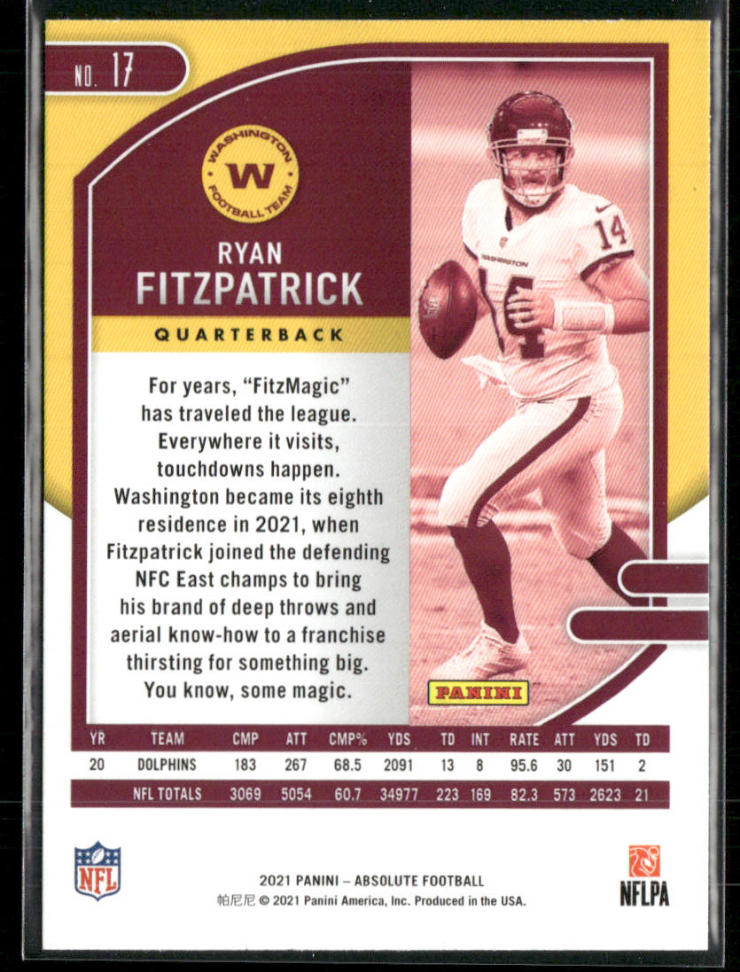 Ryan Fitzpatrick 2021 Panini Absolute Green #17 Washington Football Team