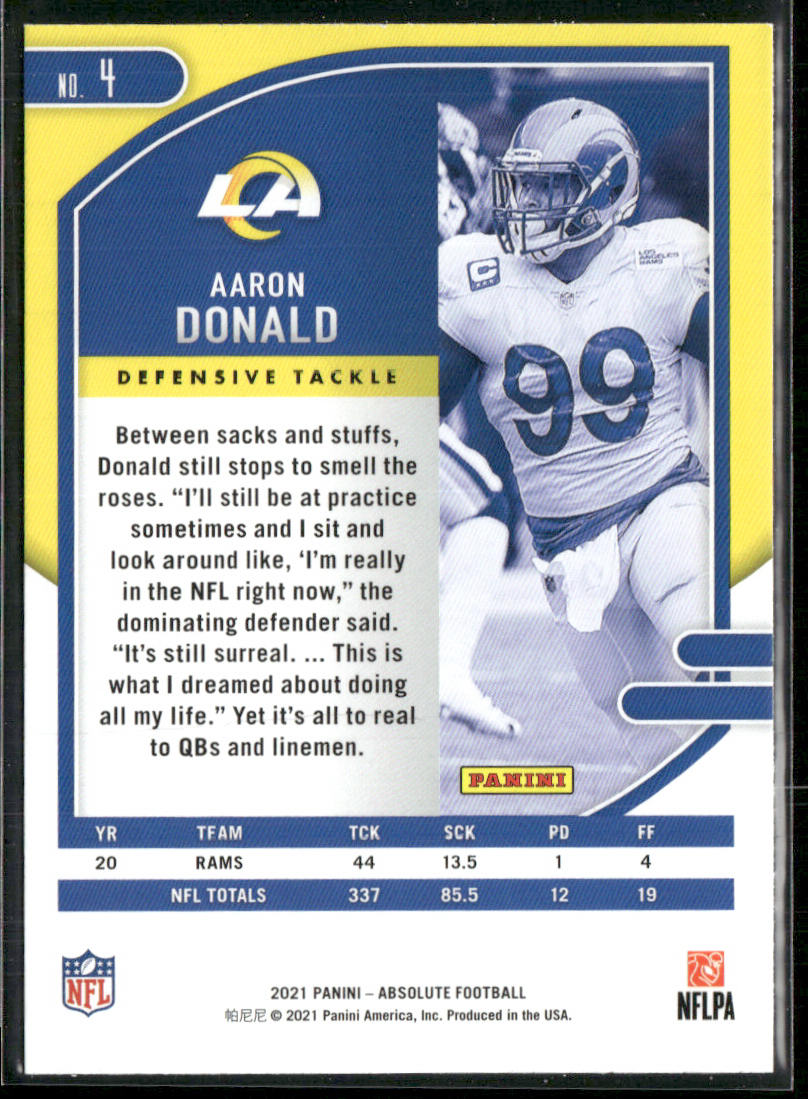 Aaron Donald 2021 Panini Absolute Green #4 Los Angeles Rams