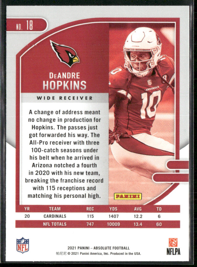 DeAndre Hopkins 2021 Panini Absolute Green #18 Arizona Cardinals