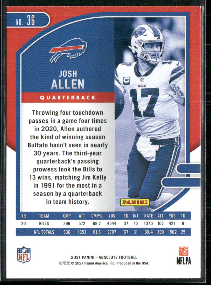 Josh Allen 2021 Panini Absolute Green #36 Buffalo Bills