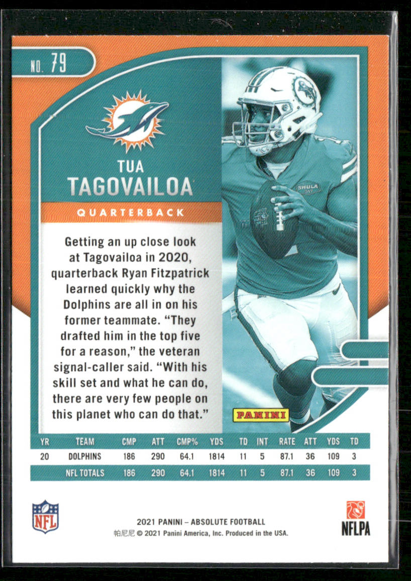 Tua Tagovailoa 2021 Panini Absolute Green #79 Miami Dolphins
