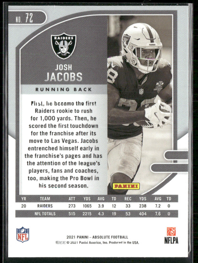 Josh Jacobs 2021 Panini Absolute Green #72 Las Vegas Raiders