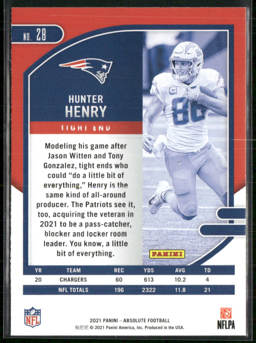 Hunter Henry 2021 Panini Absolute Green #28 New England Patriots