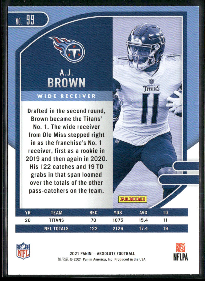 A.J. Brown 2021 Panini Absolute Green #99 Tennessee Titans