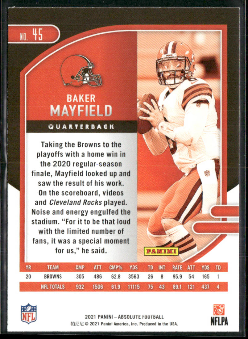 Baker Mayfield 2021 Panini Absolute Green #45 Cleveland Browns