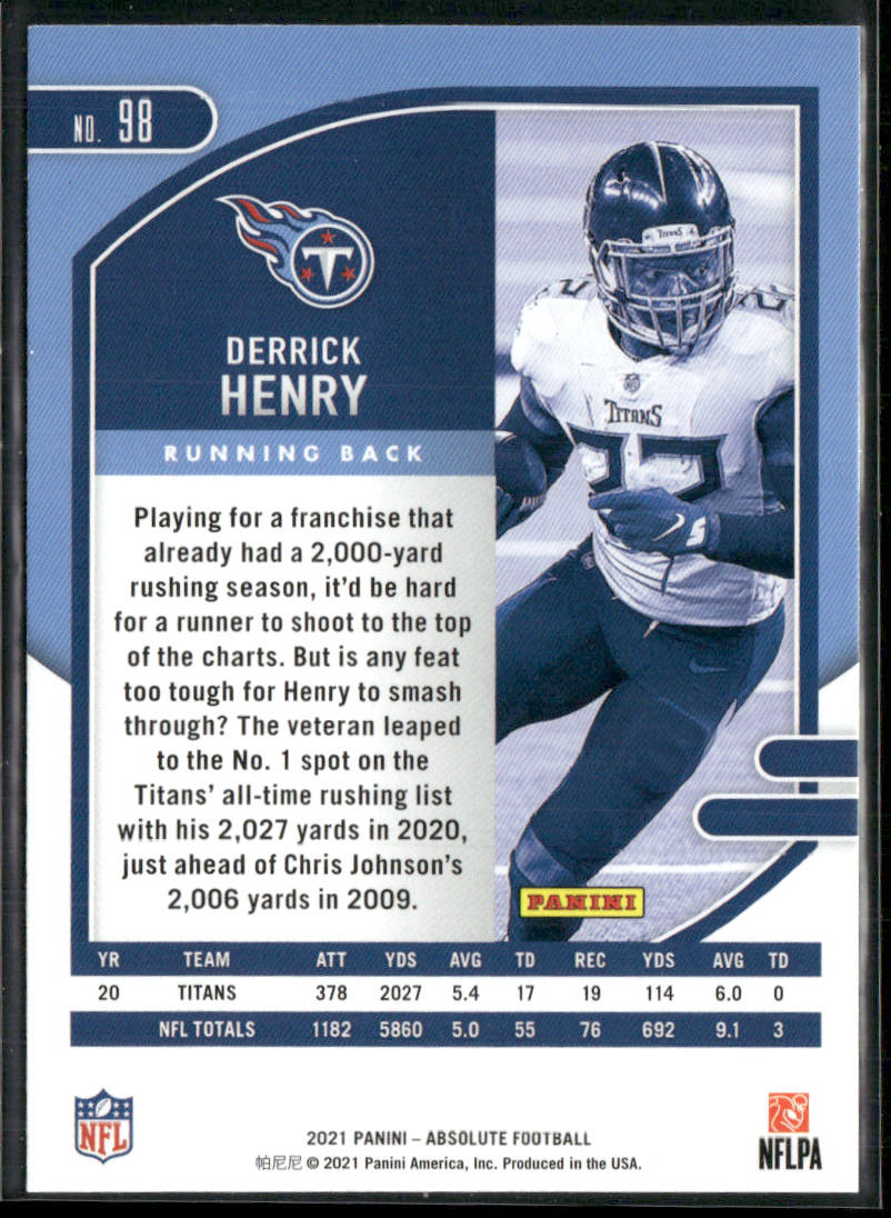 Derrick Henry 2021 Panini Absolute Green #98 Tennessee Titans