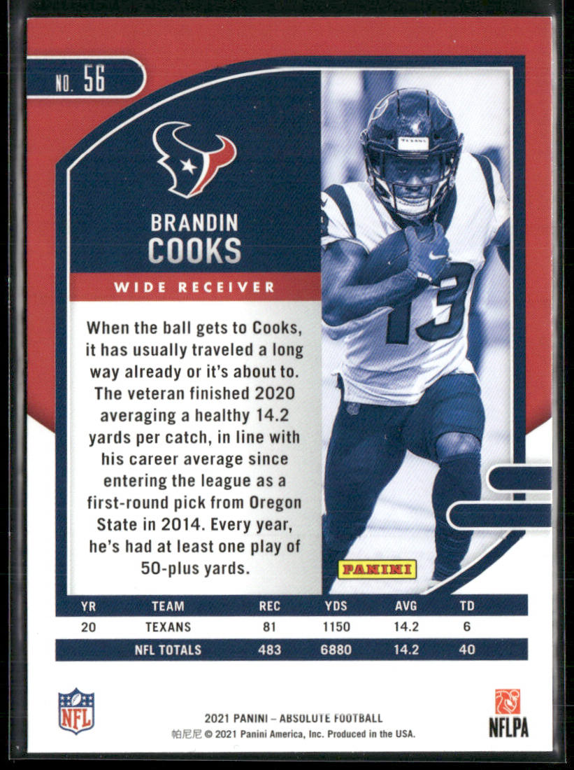 Brandin Cooks 2021 Panini Absolute Green #56 Houston Texans